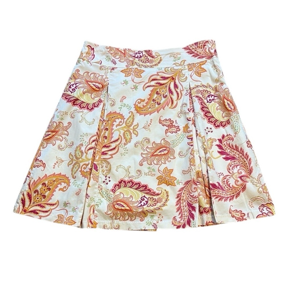George A-Line Skirt Casual Pleated Paisley Cream Multi Size 16
